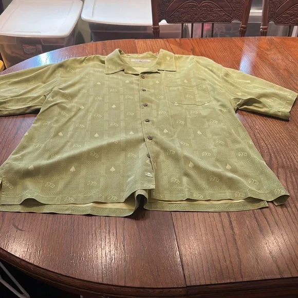 Tommy Bahama Silk Button Down Shirt In Granny Apple Green With Embroidery XXL